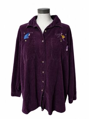 Vintage Disney Deep Purple Corduroy Button Up with Embroidered Pooh Characters